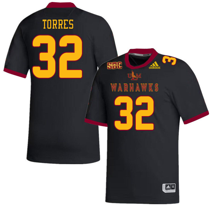 #32 Nick Torres Louisiana-Monroe Warhawks College Football Jerseys Stitched-Black